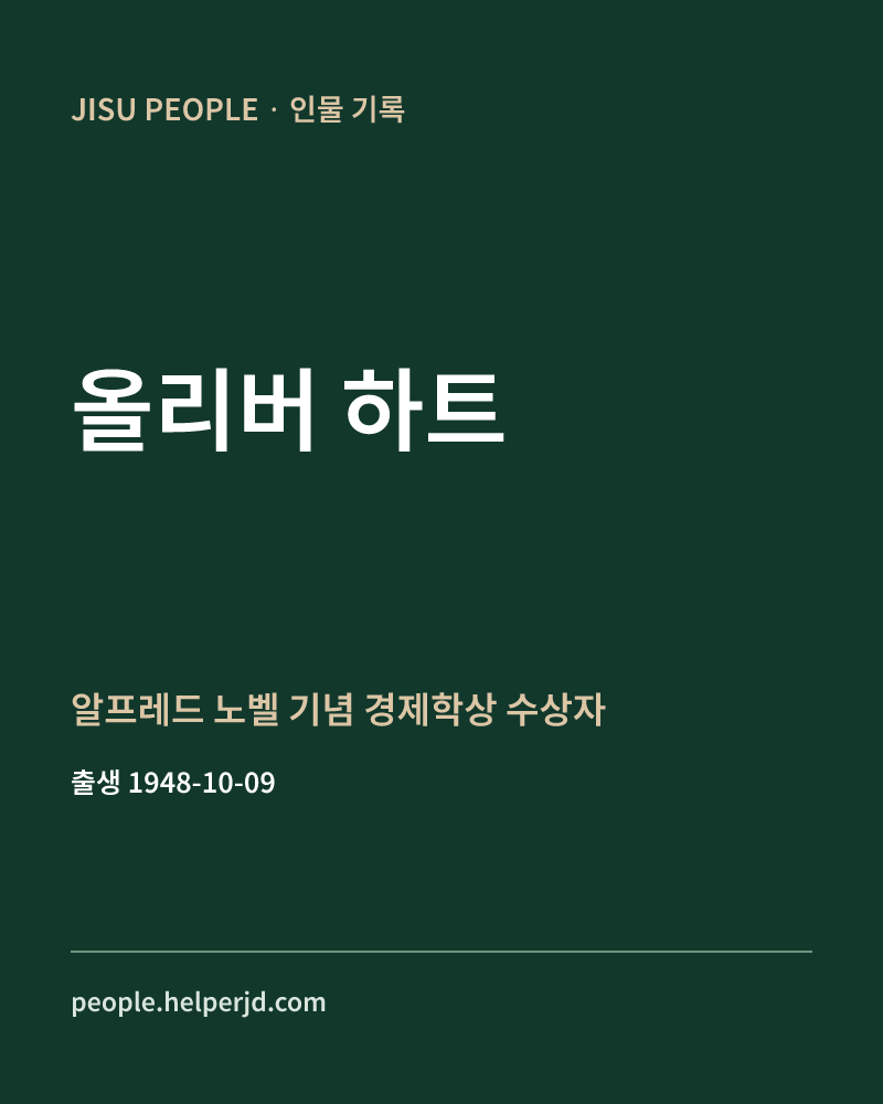 올리버 하트 알프레드 노벨 기념 경제학상 수상자 정보 카드